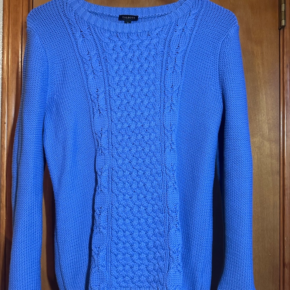 Talbots Blue Crew Neck Cable Knit Sweater